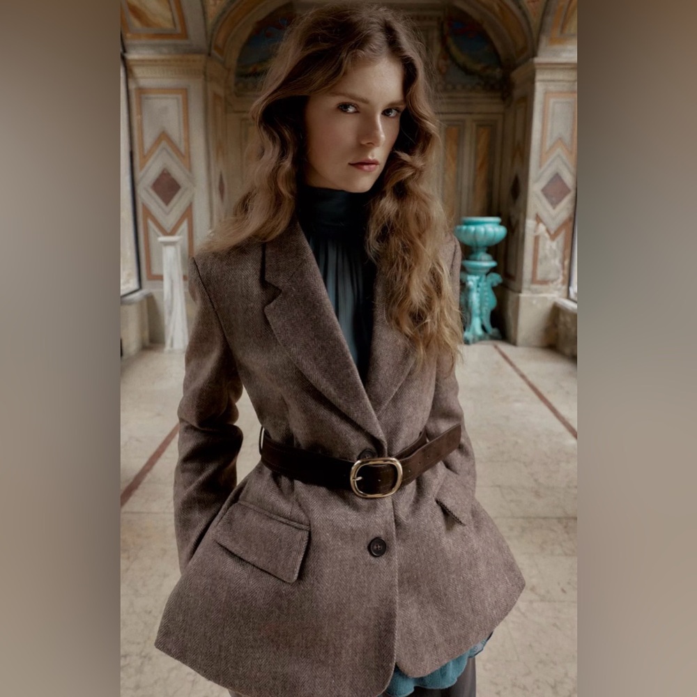 Zara Brown Belted Blazer